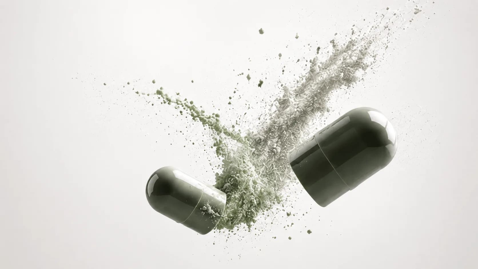 Muscle Miracle recovery capsule bursting into a cloud of powder