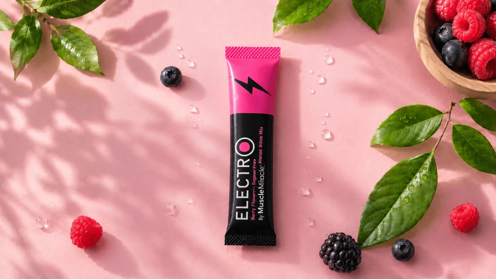 Muscle Miracle Electrolytes berry drink poured over ice