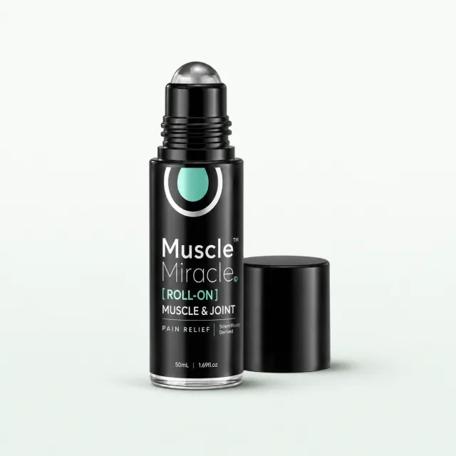 Pain Relief Roll-On with the cap off, steel rollerball exposed