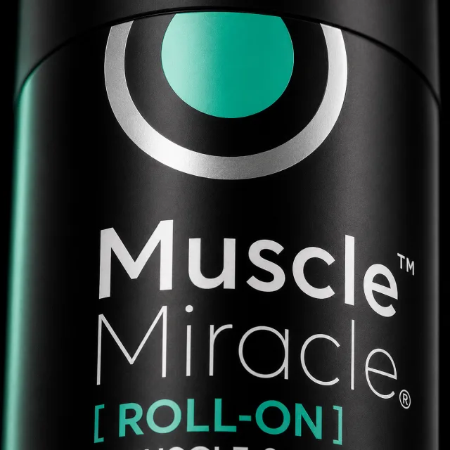 Macro detail of the Pain Relief Roll-On label and brand mark